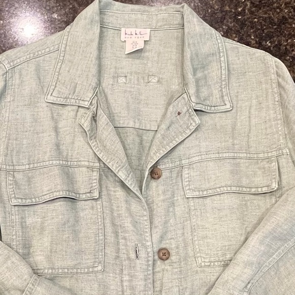 Nicole Miller Linen Jacket Sage Green sz Medium Like New - Picture 5 of 6